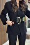 Belted Collarless Atlas Jacket Black - 3