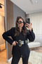 Belted Collarless Atlas Jacket Black