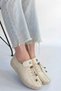 Simay Women's Beige Leather Lace-Up Stitched Orthopedic Sports Shoes - 3