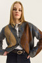 Women's Anthracite Bakalava Patterned Shawl Cardigan with Buttons 20264002 - 4