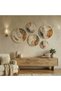 Wabi Sabi Set of 5 Round Paintings - Japandi Wall Decor with Natural Birch Wood Frame Huhu865 - Round Painting Set
