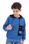 Boy's Oversized Hooded Low Shoulder Printed Striped Sweatshirt - Garni Detail & 2 Cords