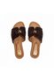 Brown Suede Genuine Leather Women's Daily Comfortable and Stylish Slippers with Gold Accessories