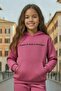 Girl's Music Text Detailed 3-Thread Sweat Purple Tracksuit Set with Kangaroo Pockets - 6