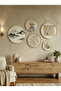 Boho Style 5-Piece Round Painting Set - Bohemian Wall Decor with Natural Birch Wood Frame - Huhu873