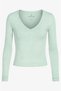 Organic Cotton Aqua Green Ribbed Women's Long Sleeve V-Neck Blouse - 2