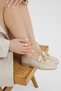 Women's Beige Women's Leather Loafer with Buckle Detail, Comfortable Daily Ballet Flats