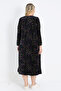 Women's Plus Size Cotton Velvet Patterned Pocket Zipper Maxi Length Long Sleeve Dress - 6