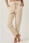 Ecru 100% Cotton Muslin Trousers - Elastic Waist, Lace-Up, Narrow Leg, Anti-Sweat Summer Women's Trousers - 2