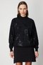 Women's Round Neck Black Knitwear Sweater with Stones on the Front 60323