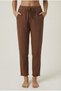 Dark Brown 100% Cotton Muslin Fabric Narrow-Leg Ankle-Length Women's Trousers - Elastic Waist with Laces