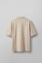 Men's Oversize Washed Rose Embroidered Polo Collar T-Shirt Beige - 2