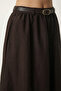 Belted Pocketed Midi Parachute Skirt Lcr0113 Brown - 4