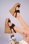 Shay Model Genuine Leather Brown Knitted Detail with Buckle and Wedge Heel Women's Sandals - 4