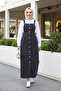 Women's Black Denim Salopet with Adjustable Straps and Buttoned Pockets - 5