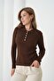 Women's Shirt Collar Buttoned Ribbed Slim Knit Sweater - 3