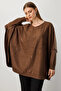 Women's Stone Detailed Bat Sleeve Brown Sweater 60301 - 2