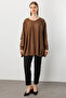 Women's Stone Detailed Bat Sleeve Brown Sweater 60301 - 4