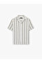 Men'S Khaki Stripe Viscose Linen Blend Shirt