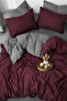 Burgundy & Gray, Double Duvet Cover Set – Modern Minimal Series