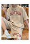 Unisex Boston Printed T-Shirt and Shorts Top and Bottom Set