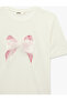 Women'S White Bow Appliqué Detail T-Shirt - 3
