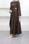 Women's Brown Brooch Detailed Draped Full-Length Hijab Dress