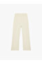 Women'S Beige Wide Leg Ribbed Pants