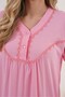 New Season Pink Long Sleeve Button Detailed 100% Cotton Stylish Lace Large Size Nightgown - 8
