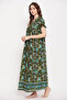 Pretty Florals Long Nighty in Dark Green - Rayon - 3