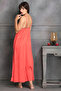 2 Pc Set in Coral Red - Long Nighty & Robe - Satin - 4