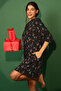 Christmas Print Short Hooded Dress in Black - Rayon - 3