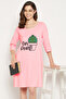 Cactus Print Short Nighty in Baby Pink - 100% Cotton