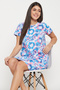 Tie-Dye Print Short Nighty in Sky Blue - 100% Cotton