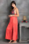 2 Pc Set in Coral Red - Long Nighty & Robe - Satin - 3