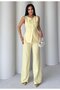 Sleeveless Buttoned Jacket and Palazzo Pants