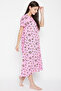 Pretty Florals Mid Length Nightdress with Side Slits in Baby Pink - Cotton Rich - 4