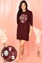 Christmas Print Short Night Dress in Maroon - 100% Cotton