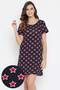 Star Print Short Nightdress in Navy - 100% Cotton