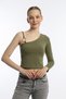 Women's One- Sleeve Detail Allegro Fabric T-Shirt, Khaki - 3