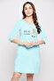 Graphic & Text Print Short Nighty in Sky Blue - 100% Cotton - 2