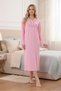 New Season Pink Long Sleeve Button Detailed 100% Cotton Stylish Lace Large Size Nightgown