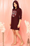 Christmas Print Short Night Dress in Maroon - 100% Cotton - 3