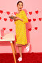 Heart Print Short Nighty in Yellow - 100% Cotton