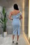 Double Fabric Organza Pencil Dress with Floral Detail - Baby Blue - 5