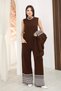 Round Neck Sleeveless Badi U Long Sleeve Midi Length Cardigan Elastic Waist Piped Leg Pants Knitwear Three-Piece Set - 4