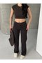 Women's Palazzo High Waist Straight Fit Dark Brown Jean Trousers - 3