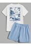 Men's Ukiyo-E Japanese Tournament Printed T-Shirt and Shorts Bottom Top Set