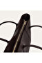 Women's Black Leather Look Handbag with Stitching Detail - 3