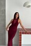 Women's Burgundy Lace Detailed Draped Backless Long Evening Dress - 4